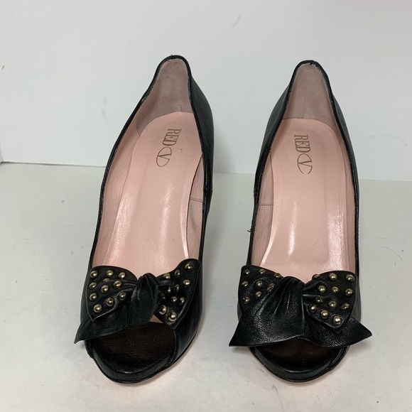 RED VALENTINO Black Leather heels Studded Bow 10 - Picture 1 of 8